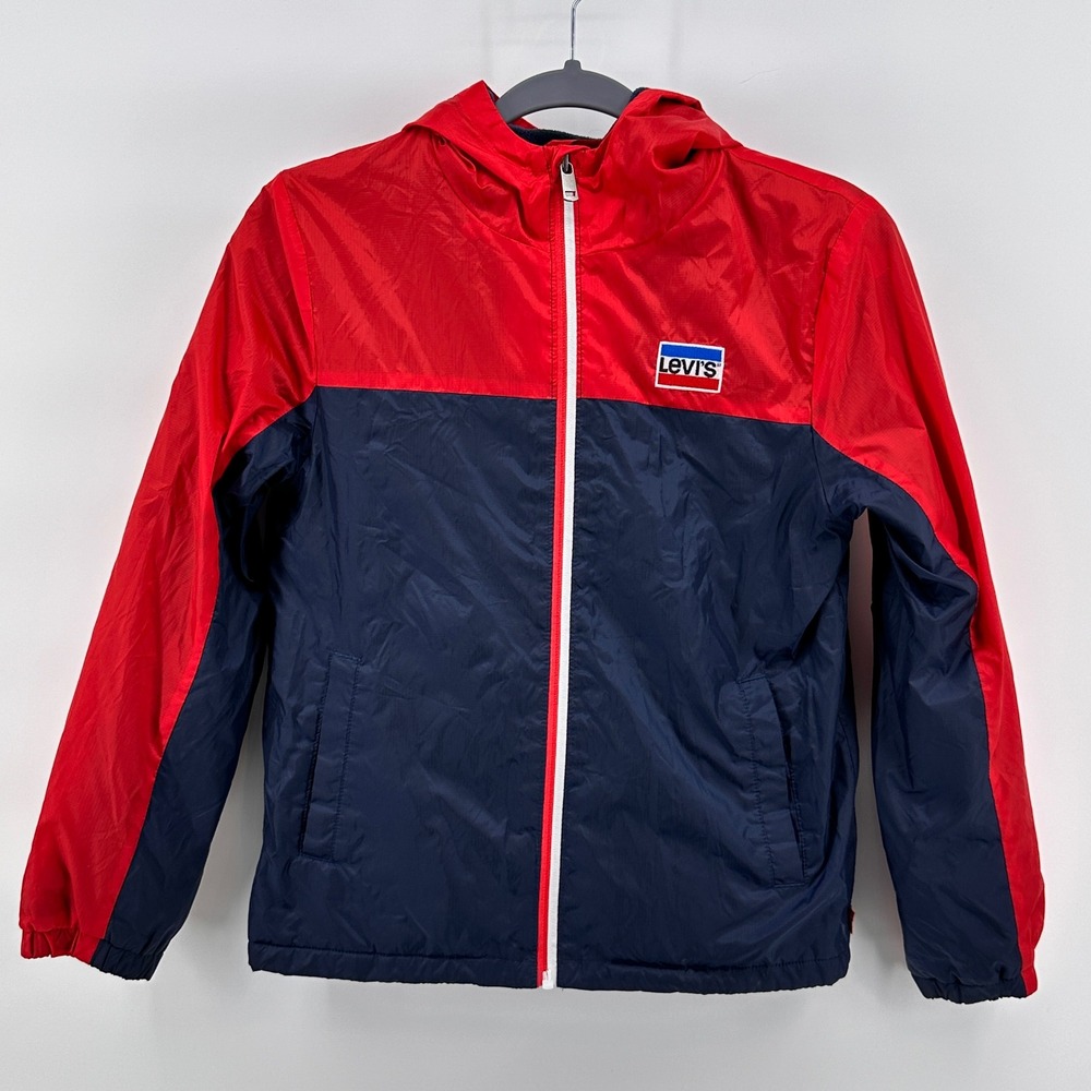 Levi's Hooded‎ Windbreaker Kids 12A/152cm Jacket Red Navy Blue Size 12A 152CM
